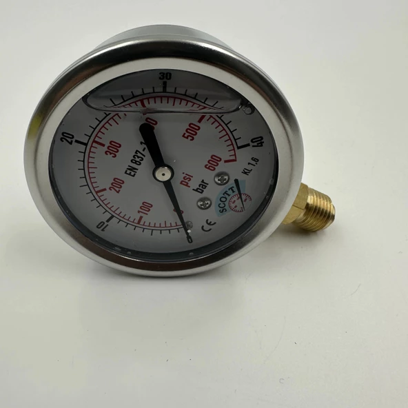 Manometre Gliserinli Alttan Çıkışlı Q63 - 0 - 40 Bar 1/4 - Resim 4