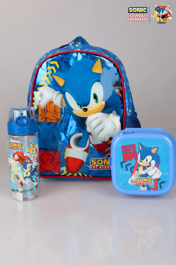 YENİ SEZON LİSANSLI SONIC TEK BÖLMELİ KÜÇÜK BOY 32 CM ANAOKUL ÇANTASI, BESLENME KABI VE TRITAN MATARA OKUL SETİ