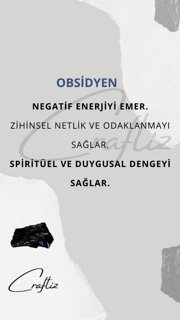 Obsidyen Doğal Taş Çelik Zincirli Kolye - 3