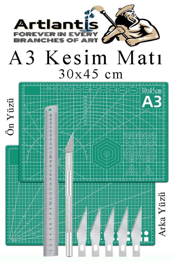 Kesim Matı A3 Kretuar Seti ve Çelik Cevel 30 Cm 1 Adet 30x45 cm Çift Taraflı Çizim Matı Kesme Madı Kesim Tablası Kesim Altlığı