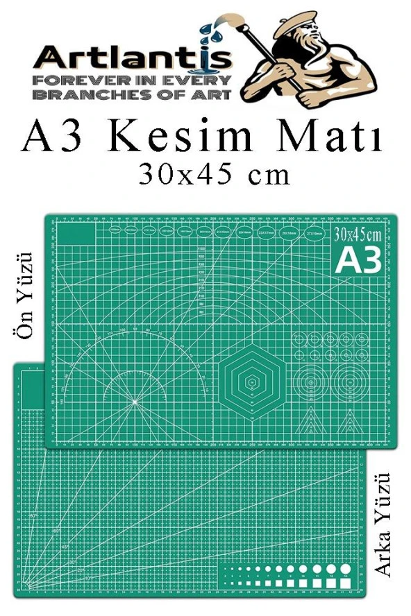 Kesim Matı A3 Kretuar Seti ve Çelik Cevel 30 Cm 1 Adet 30x45 cm Çift Taraflı Çizim Matı Kesme Madı Kesim Tablası Kesim Altlığı - 2