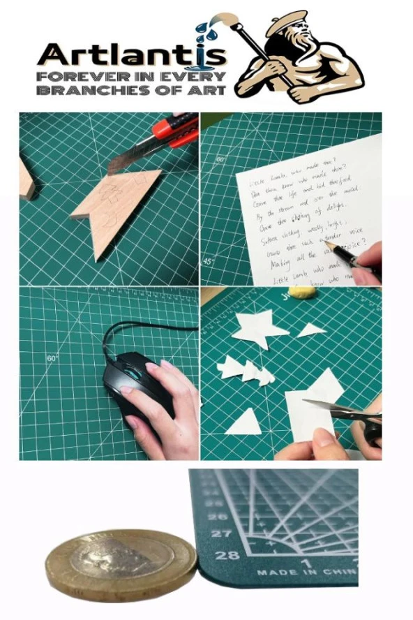 Kesim Matı A3 Kretuar Seti ve Çelik Cevel 30 Cm 1 Adet 30x45 cm Çift Taraflı Çizim Matı Kesme Madı Kesim Tablası Kesim Altlığı - 3