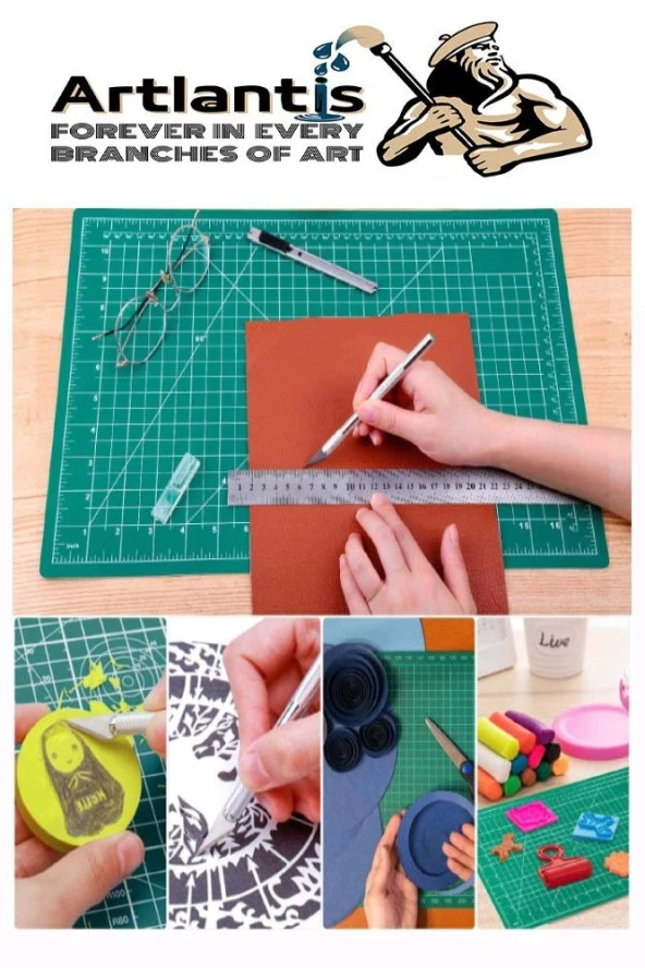 Kesim Matı A3 Kretuar Seti ve Çelik Cevel 30 Cm 1 Adet 30x45 cm Çift Taraflı Çizim Matı Kesme Madı Kesim Tablası Kesim Altlığı - 4