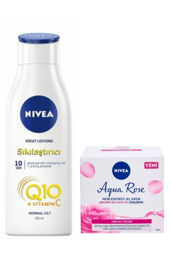Q10 Sıkılaştırıcı Vücut Losyonu 250 ml & Nivea Aqua Rose Nemlendirici Jel Krem 50 ml