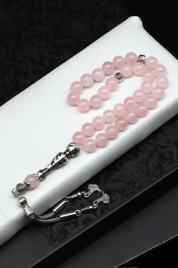 Pembe Kuvars Doğal Taş Tesbih 8 mm Küre Kesim