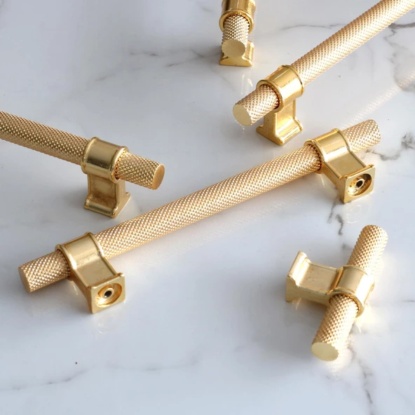 Hisar Altın Gold Metal Kulp 128 mm Tırtıklı Desen Mobilya Çekmece Mutfak Dolabı Dolap Kulpları Kulbu - 5