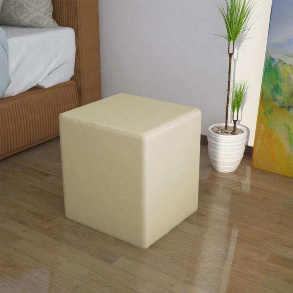 MODİLAYN DOĞA Kare Puf Tay Tüyü Kumaş, Sağlam Ahşap İskeletli -KREM-