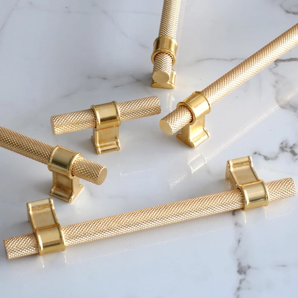 Hisar Altın Gold Metal Kulp 160 mm Tırtıklı Desen Çekmece Mobilya Mutfak Dolabı Dolap Kulpları Kulbu - 5