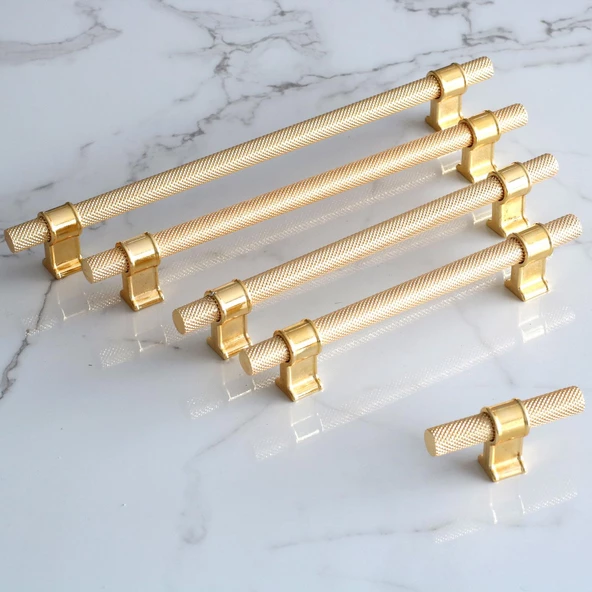 Hisar Altın Gold Metal Kulp 160 mm Tırtıklı Desen Çekmece Mobilya Mutfak Dolabı Dolap Kulpları Kulbu - 2