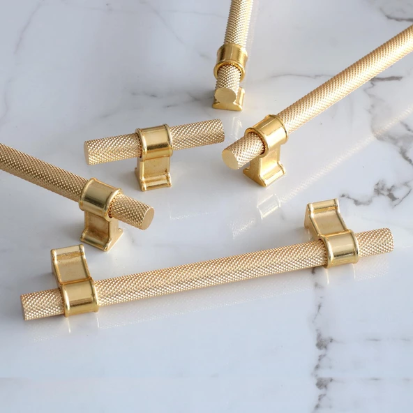 Hisar Altın Gold Metal Kulp 160 mm Tırtıklı Desen Çekmece Mobilya Mutfak Dolabı Dolap Kulpları Kulbu - 3