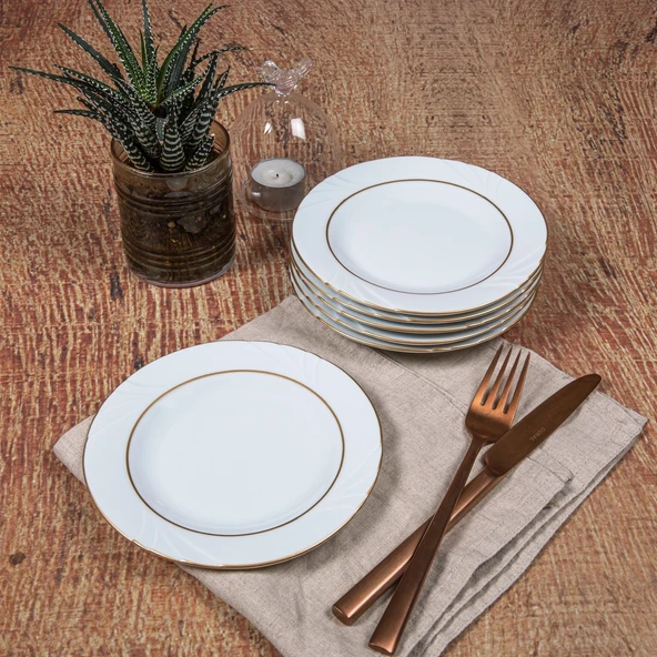 GÜRAL PORSELEN Soprano 6 Adet 16 cm Tatlı Tabağı Mat Altın Yaldız 23 - Resim 2