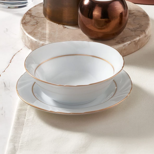 GÜRAL PORSELEN Soprano 6 Parça 15 Cm Çorba Kasesi Mat Altın Yaldız