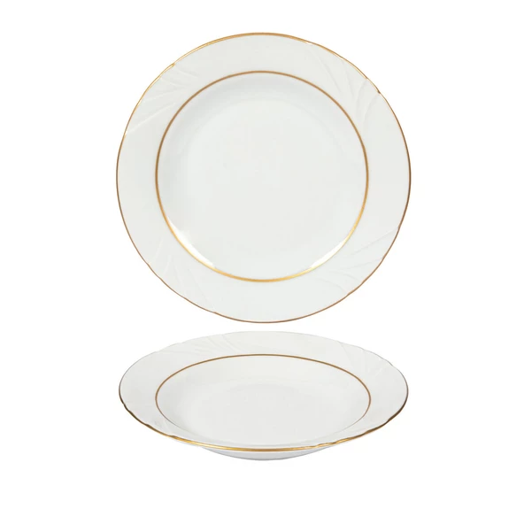 GÜRAL PORSELEN Soprano  23 Cm Çukur Yemek Tabağı 6 Adet Çift Altın Yaldız - 5