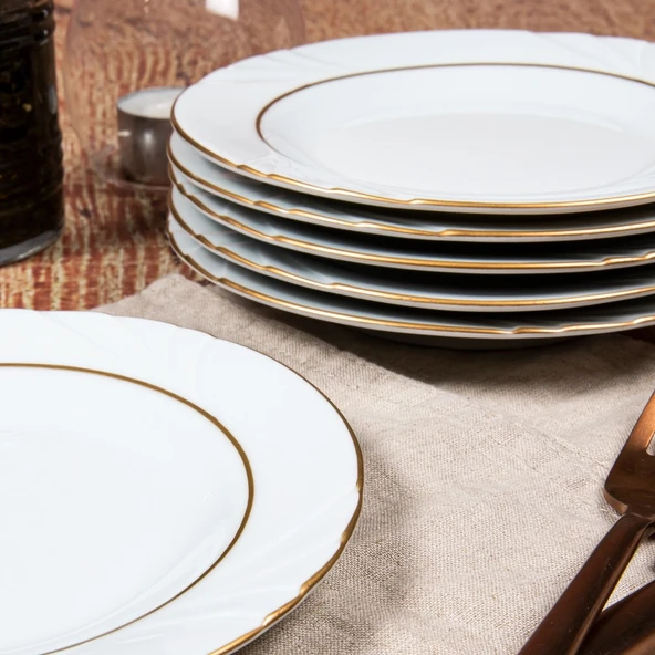 GÜRAL PORSELEN Soprano 6 Adet 16 cm Tatlı Tabağı Mat Altın Yaldız 23 - Resim 4