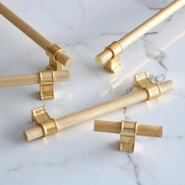 Hisar Altın Gold Metal Kulp 192 mm Tırtıklı Desen Çekmece Mobilya Mutfak Dolabı Dolap Kulpları Kulbu - 7