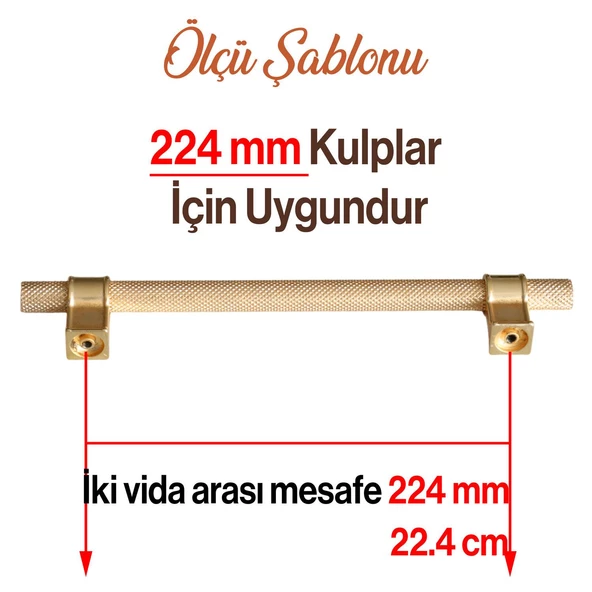 Hisar Altın Gold Metal Kulp 224 mm Tırtıklı Desen Çekmece Mutfak Mobilya Dolabı Dolap Kulpları Kulbu - 3