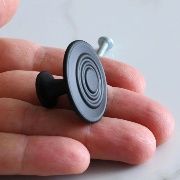 Daire Kulp Düğme Mat Siyah Mobilya Dolap Mutfak Dolabı Çekmece Kulpları Kapak Kulpu Kulb Metal - Resim 2