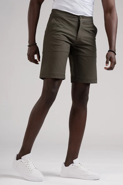 Beli Yarım Lastikli Paraşüt Kumaş Likralı Astarsız Cepli Slimfit Şort - 12