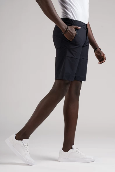 Beli Yarım Lastikli Paraşüt Kumaş Likralı Astarsız Cepli Slimfit Şort - 9