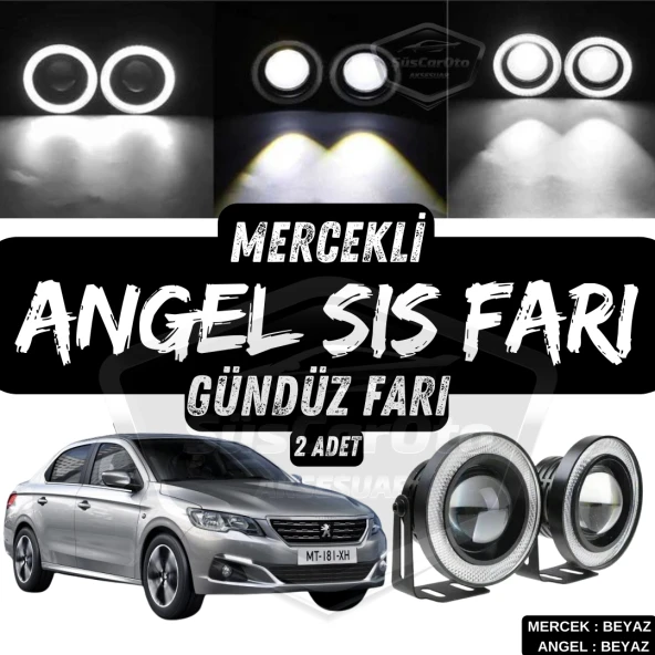Peugeot 301 2012-2021 Uyumlu Üniversal Mercekli Angel Sis Farı Metal Su Geçirmez 76 mm Beyaz Halkalı Gündüz Farı Angel Eyes 2 Adet ürün görseli 1