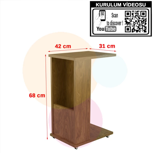 MODİLAYN CAN Gazetelikli C Yan Sehpa, Tekerlekli Sehpa - MEŞE - - 3
