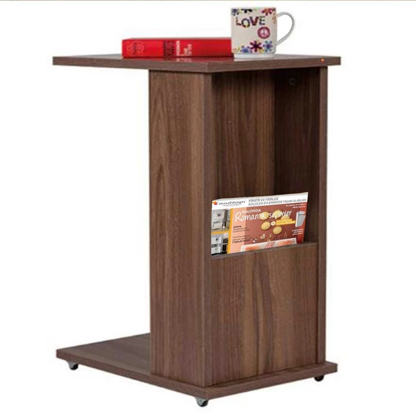 MODİLAYN CAN Gazetelikli C Yan Sehpa, Tekerlekli Sehpa -CEVİZ- - 4