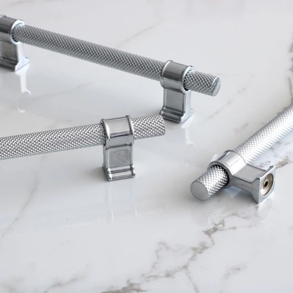 Hisar Krom Renk Metal Kulp 128 mm Tırtıklı Desen Mobilya Çekmece Mutfak Dolabı Dolap Kulpları Kulbu - 5