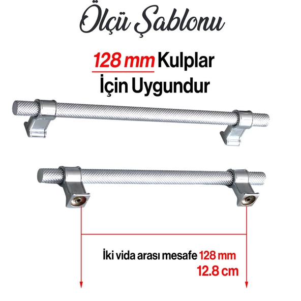 Hisar Krom Renk Metal Kulp 128 mm Tırtıklı Desen Mobilya Çekmece Mutfak Dolabı Dolap Kulpları Kulbu - 3