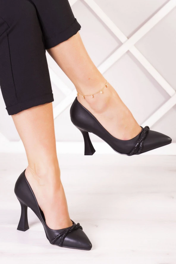 Erkan Saçmacı Elisha Siyah Vegan Burma Taşlı Abiye Ayakkabı