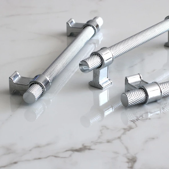 Hisar Krom Renk Metal Kulp 128 mm Tırtıklı Desen Mobilya Çekmece Mutfak Dolabı Dolap Kulpları Kulbu - 4
