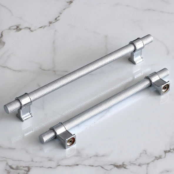 Hisar Krom Renk Metal Kulp 160 mm Tırtıklı Desen Çekmece Mobilya Mutfak Dolabı Dolap Kulpları Kulbu - Resim 2