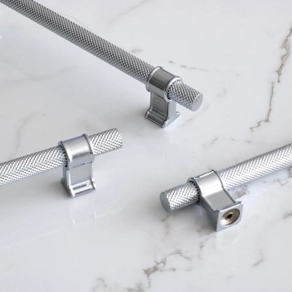 Hisar Krom Renk Metal Kulp 192 mm Tırtıklı Desen Mobilya Çekmece Mutfak Dolabı Dolap Kulpları Kulbu - Resim 3