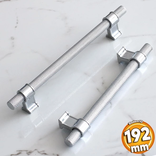 Hisar Krom Renk Metal Kulp 192 mm Tırtıklı Desen Mobilya Çekmece Mutfak Dolabı Dolap Kulpları Kulbu
