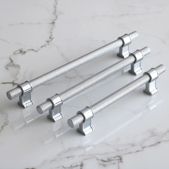 Hisar Krom Renk Metal Kulp 224 mm Tırtıklı Desen Mobilya Mutfak Çekmece Dolabı Dolap Kulpları Kulbu - 6