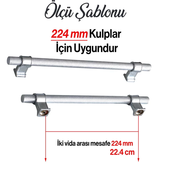 Hisar Krom Renk Metal Kulp 224 mm Tırtıklı Desen Mobilya Mutfak Çekmece Dolabı Dolap Kulpları Kulbu - 3