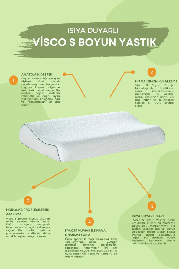 NOA YATAK Visco Ortopedik, Boyun Destekli Yastık 60x40x10 Brn14 - Resim 3