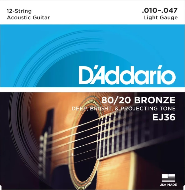 Daddarıo Ej36 Akustik Gitar Tel Seti 12 Telli, ( .010-.047) Lıgh