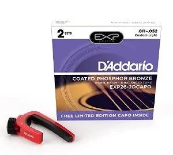 Daddarıo Exp26-2dcapo (2 Set) Akustik Gitar Tel Seti, 11-52, Coated Phos