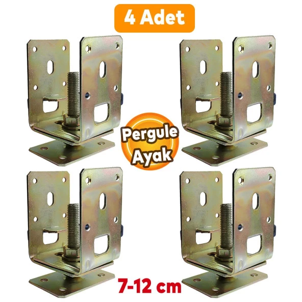 4 Adet Pergule Pergola Ayak Ayarlanabilir 7-12 cm Arası Sundurma Kamelya Çardak Ahşap Profil Metal