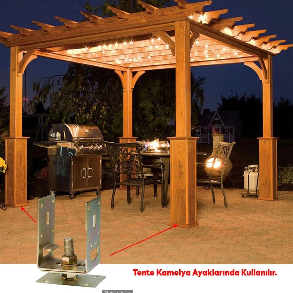4 Adet Pergule Pergola Ayak Ayarlanabilir 7-12 cm Arası Sundurma Kamelya Çardak Ahşap Profil Metal - 4