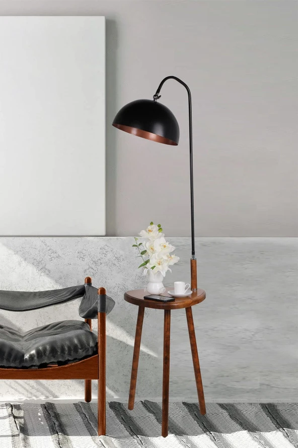 Lumexx Demet Sehbalı Ahşap Lambader Ceviz Retro 3 Başlıklı - 3