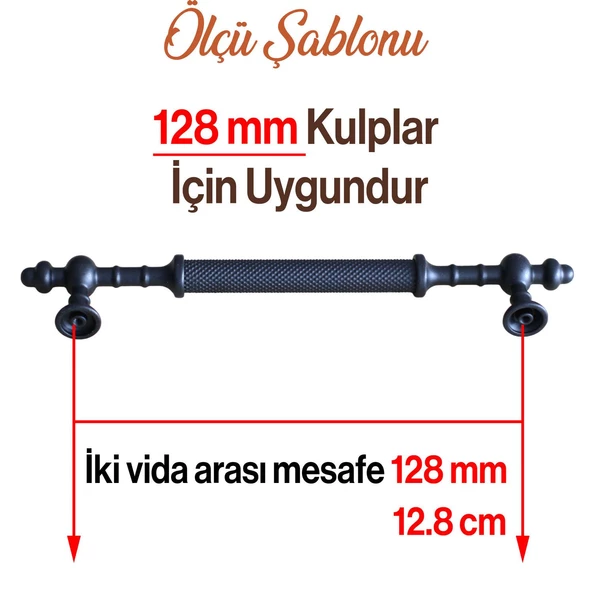 Ladin Siyah Metal Kulp 128 mm (12.8 cm) Mobilya Çekmece Mutfak Dolabı Dolap Kapak Kulpları Kulbu - 3
