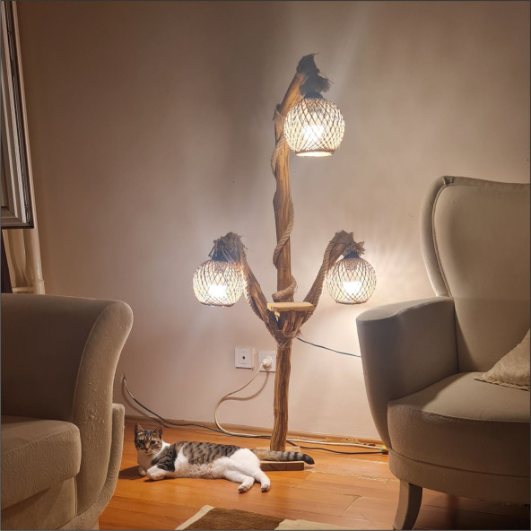 Led Ampullü Uzun Ayaklı Ev Ofis 3 lü Oturma Yatak Odası Salon Kitap Okuma Lambaderi Abajuru Aplik - 2