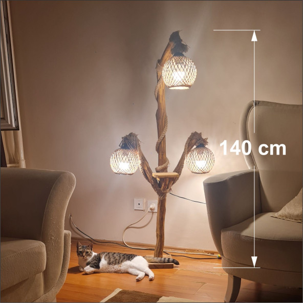 Led Ampullü Uzun Ayaklı Ev Ofis 3 lü Oturma Yatak Odası Salon Kitap Okuma Lambaderi Abajuru Aplik - 3