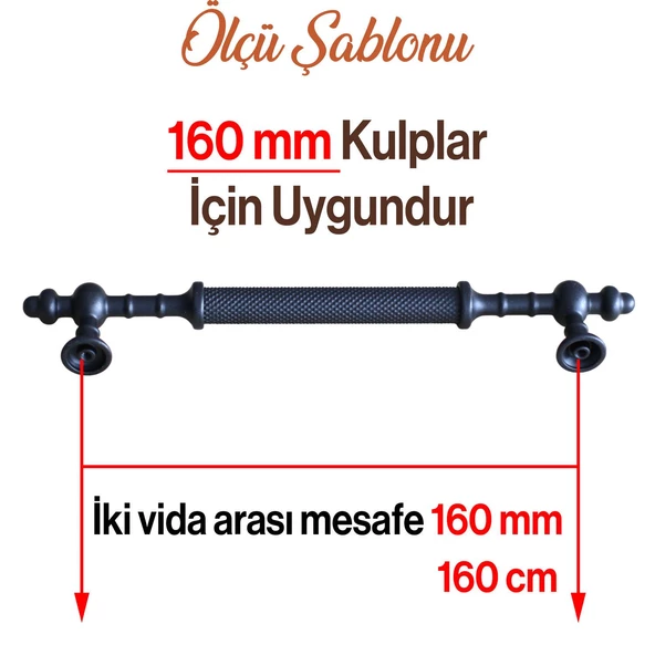 Ladin Siyah Metal Kulp 160 mm (16 cm) Mobilya Çekmece Mutfak Dolabı Dolap Kapak Kulpları Kulbu - Resim 3