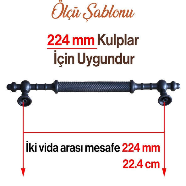 Ladin Siyah Metal Kulp 224 mm (22.4 cm) Mobilya Çekmece Mutfak Dolabı Dolap Kapak Kulpları Kulbu - Resim 3