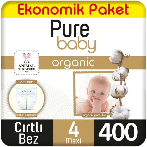 Pure Baby Organik Bebek Bezi Ekonomik Paket 4 Beden 100x4 400 Adet ürün görseli