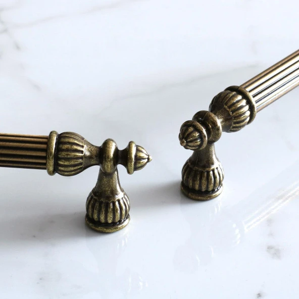 Metal Mobilya Kulp Dolap Çekmece Kapak Mutfak Kulpları Kulbu Dolabı Kulpu Metal 96 mm Antik Sarı - Resim 3