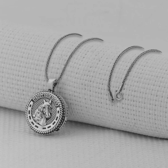 İçi Açılabilir Şans Nalı 925 Ayar Erkek Gümüş Kolye - Resim 4