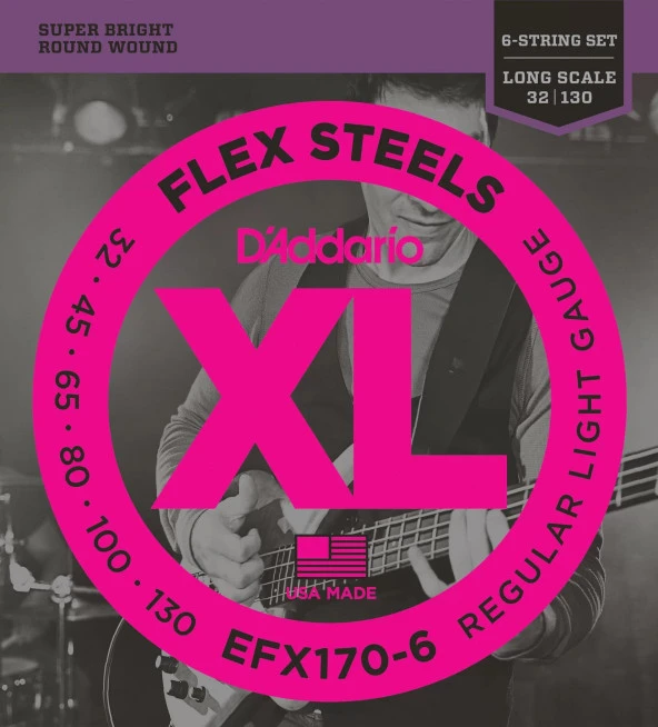 Daddarıo Efx170-6 Bas Gitar Tel Seti, 6 Telli, Flexsteels, Regular L